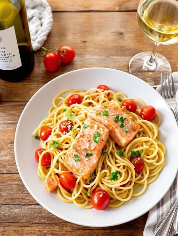 garlic infused salmon pasta