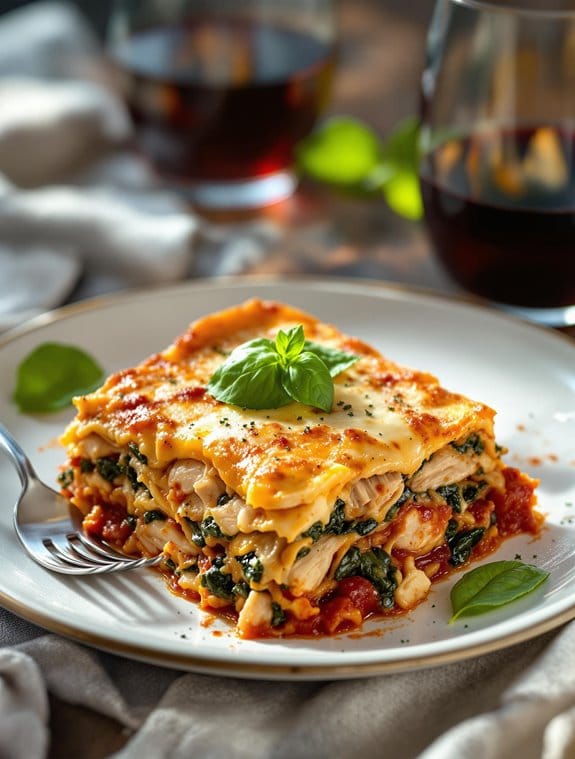 savory chicken spinach lasagna