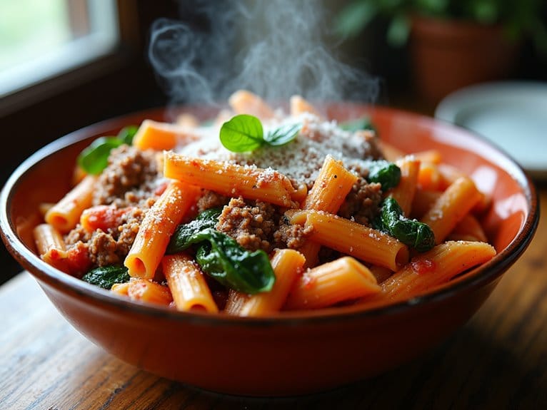 spinach and beef penne